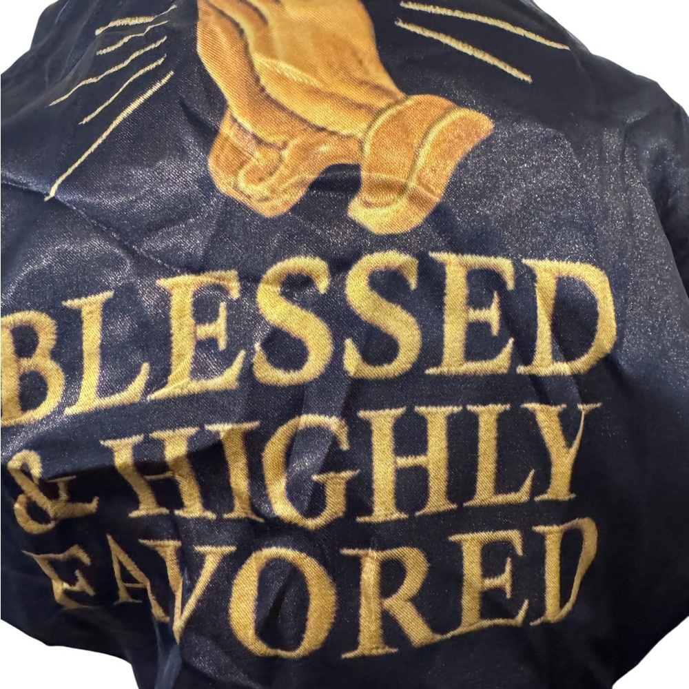 Elegant Black Scarf with Gold Blessing Design
